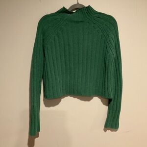 American Eagle Green Ribbed Mock Neck Sweater Women’s Size M Soft Cozy Knit
